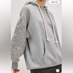 Free People - Encrusted Hoodie - Heather Grey NWT Sz L